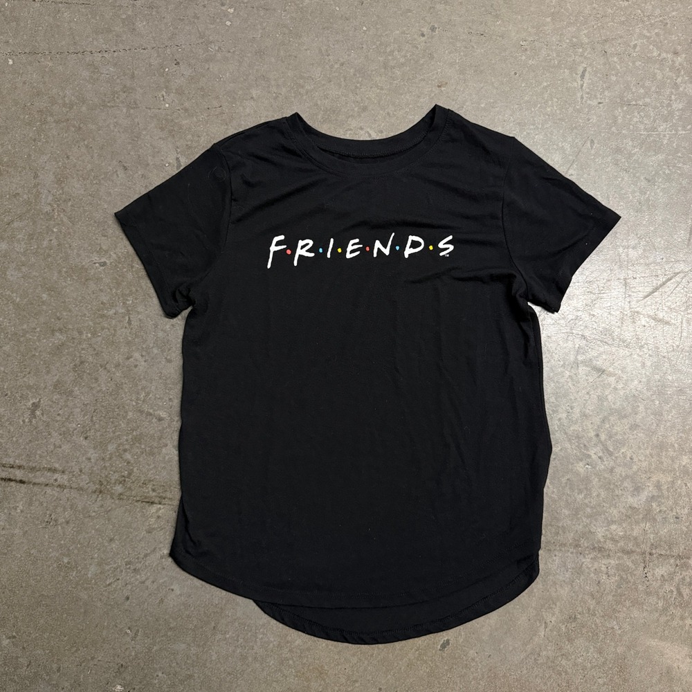 Friends TV Show Logo Graphic T-Shirt Black Short Sleeve Curved Hem Women Small